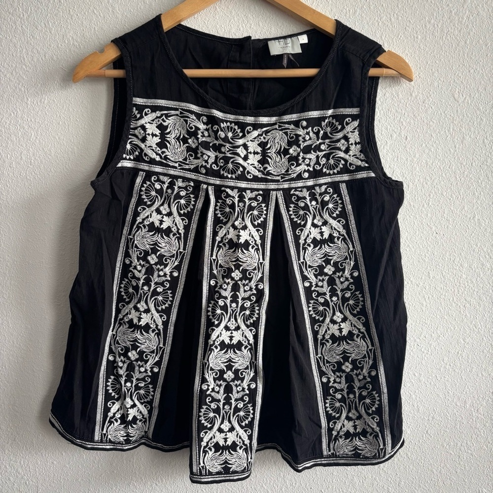 Anthropologie HD in Paris Embroidered Alys Tank 100% Cotton Black & White Top S - Picture 4 of 11